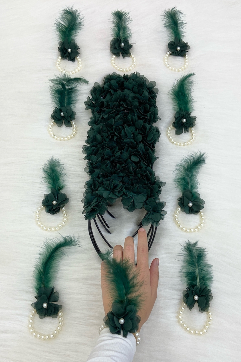 Yeşil Nedime Bilekliği ve Nedime Tacı (Plastik), Kına Gecesi, Bekarlığa Veda Partisi, Bride 20 Parça