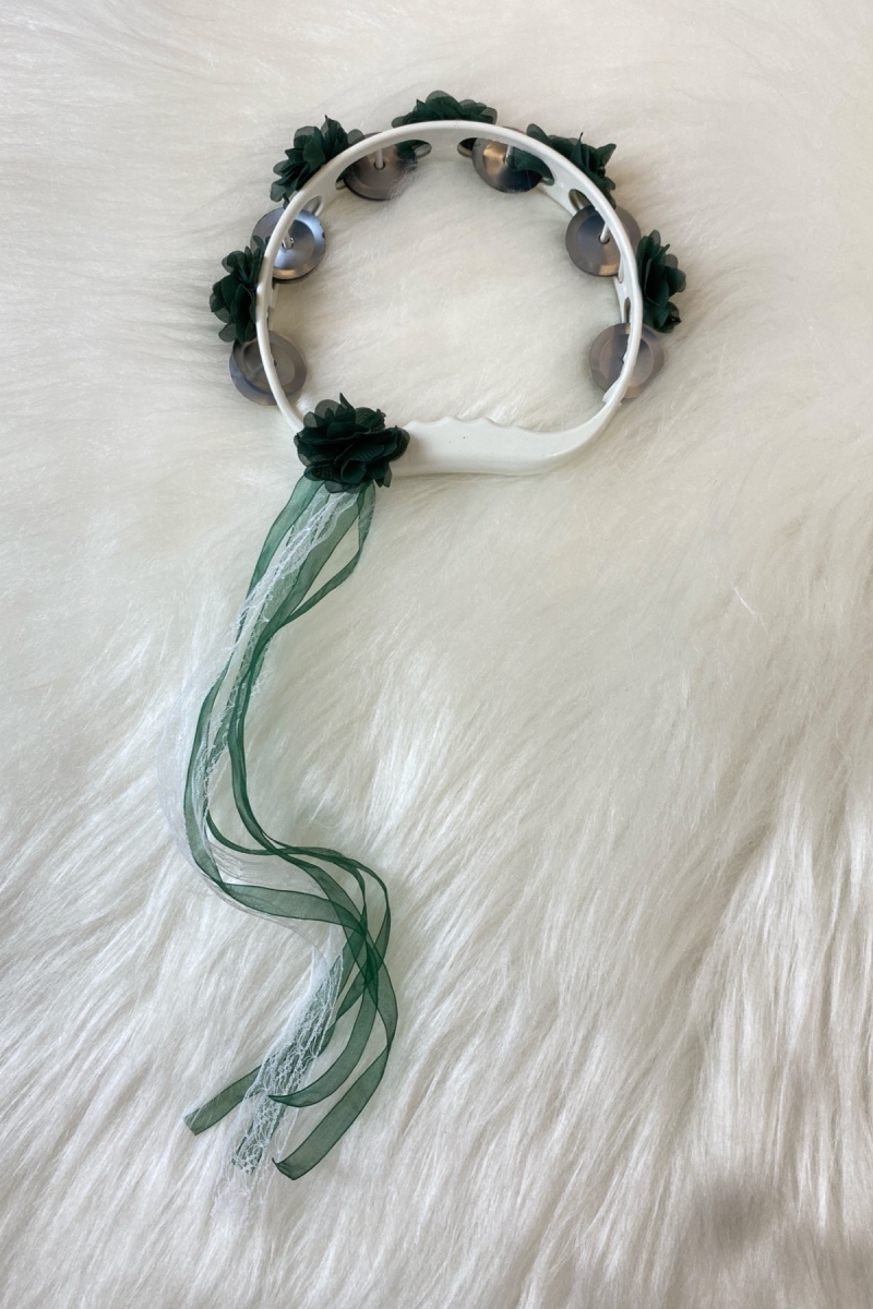 Yeşil Süslü Gelin Nedime Kına Gecesi Tefi, Üç Boyut Lazer Çiçek ve Kurdele Detaylı Tef 1 Adet