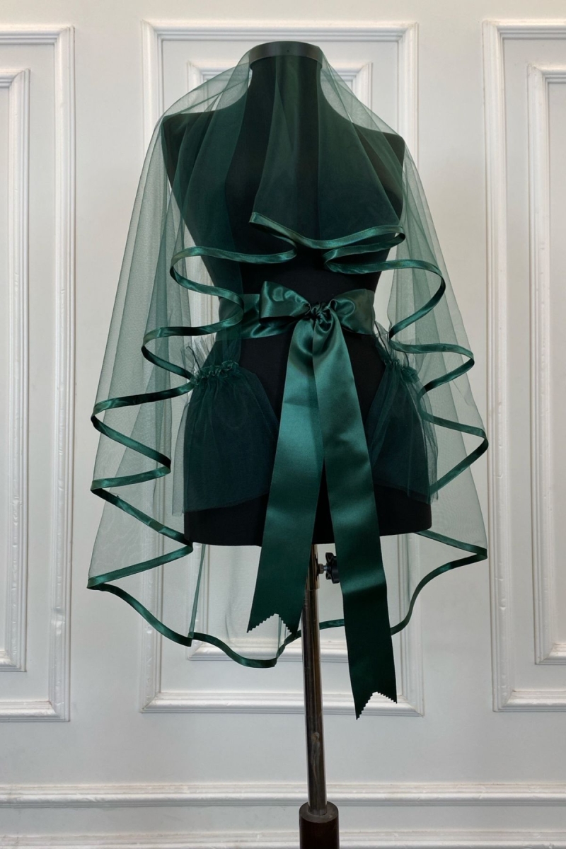 Zümrüt Yeşili Biyeli Gelin Duvak Seti. Kına Gecesi Duvağı Yüz Örtüsü Alı