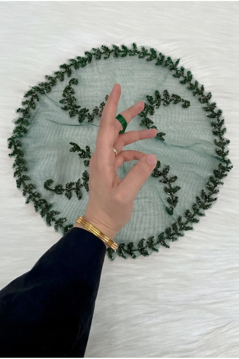 Zümrüt Yeşili Gelin Damat Mendili, Işıl Işıl Kristal Cam Boncuk Süslemeli, Kına Halay Düğün Nedime Sünnet Söz Nişan Bride Parti, 1 Adet