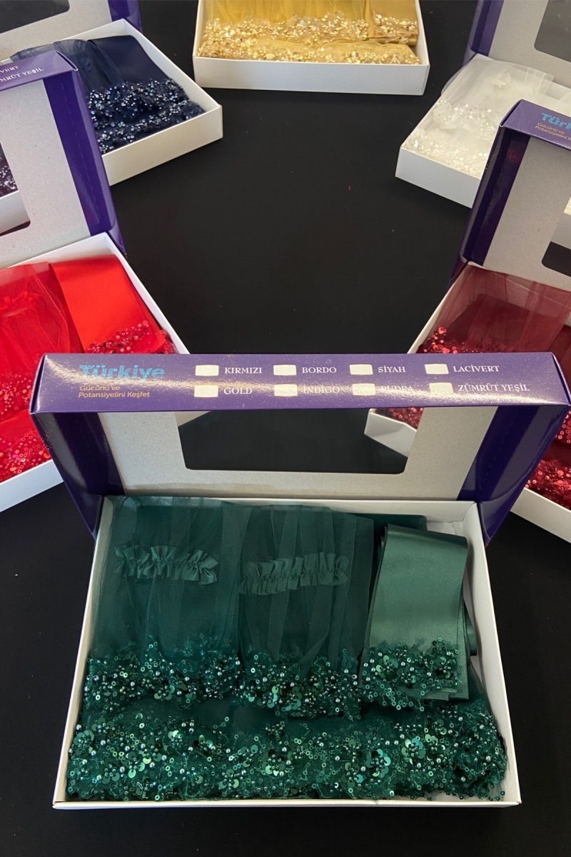 Zümrüt Yeşili Gelin Duvak Seti, Su Taşlı Elegance Model 6 Parça