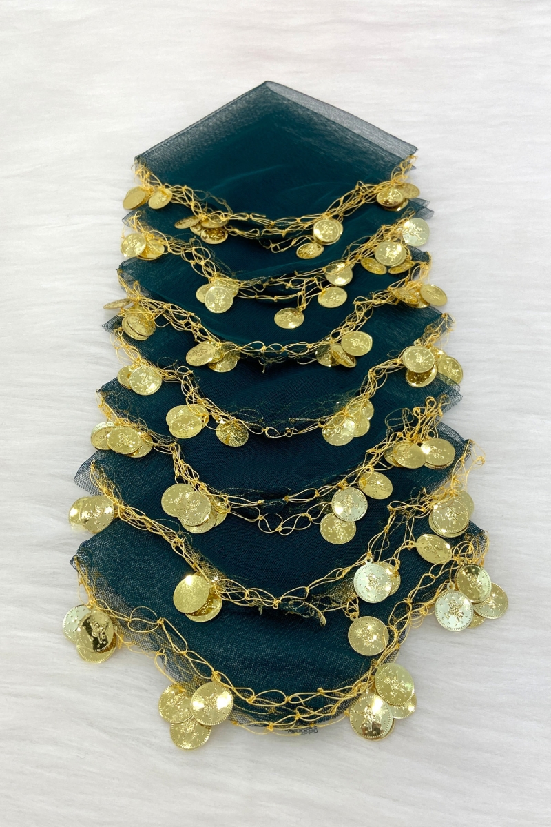 Zümrüt Yeşili Gold Pullu Tül Halay Mendili 1 Adet, Gelin Damat Düğün Kına Sünnet Söz Nişan Bride