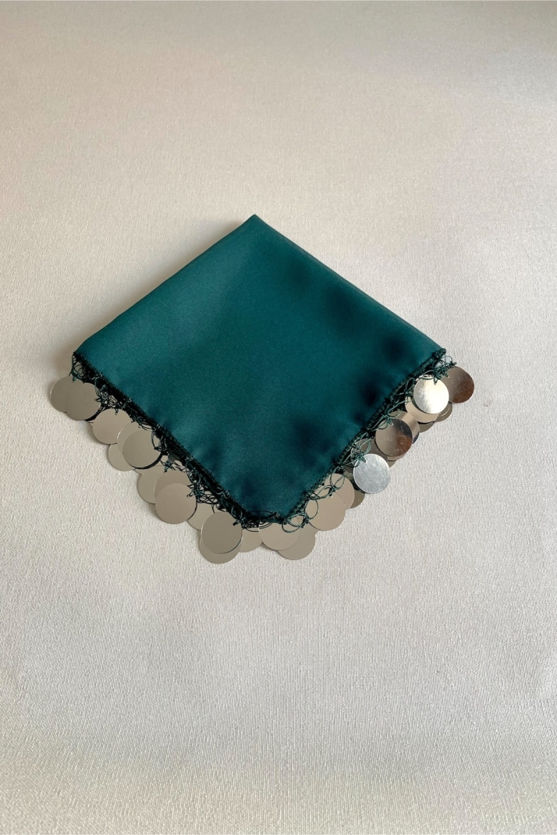 Zümrüt Yeşili Gümüş Lüks Şifon Halay Mendili 1 Adet