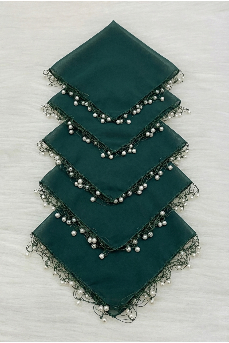 Zümrüt Yeşili Şifon Gelin Damat Mendili, Düğün Halay Nedime Parti Kına Nişan Sünnet Hediye, 10 Adet