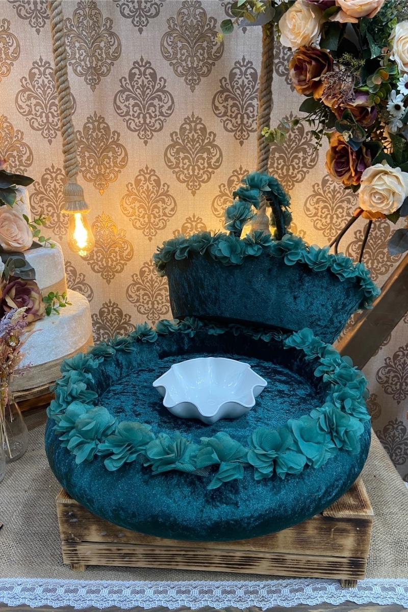 Zümrüt Yeşili Üç Boyutlu Kına Tepsi Ve Sepeti Kına Gecesi Malzemeleri