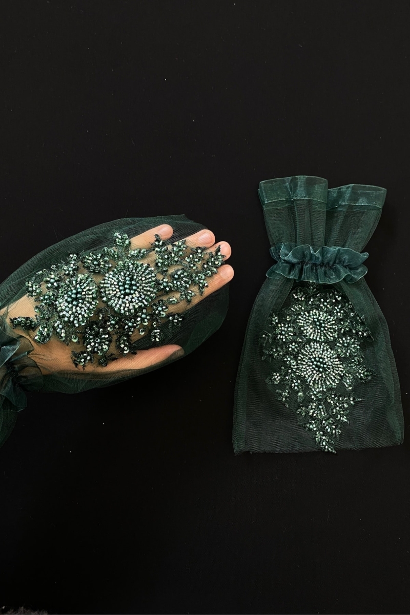 Zümrüt Yeşili Vip Delux Gelin Eldiveni, Kına Eldiveni