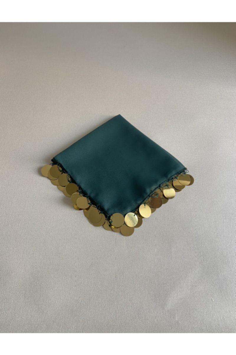 Zümrüt Yeşiline Gold Şifon Gelin Nedime Halay Mendil 5 Adet Kına Gecesi Malzemesi