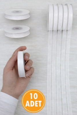 10 Adet Organze Tül Kurdele Beyaz 1 cm 22 mt, Bohça, Nişan, Çeyiz, Hediye, Paketleme, Süsleme, Nikah