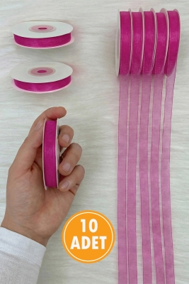 10 Adet Organze Tül Kurdele Mürdüm 1cm 22mt, Bohça, Nişan, Çeyiz, Hediye, Paketleme, Süsleme, Nikah