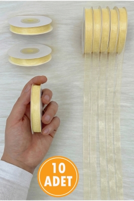 10 Adet Organze Tül Kurdele Pastel Krem 1cm 22mt, Bohça Nişan Çeyiz Hediye Paketleme Süsleme Nikah