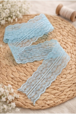 10 Mt Çift Katlı Dantel Kurdele Bebe Mavi Fisto, Bohça, Nişan, Çeyiz, Nikah, Hediye, Şeker, Süsleme