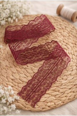 10 Metre Çift Katlı Dantel Kurdele Bordo Fisto, Bohça, Nişan, Çeyiz, Nikah, Hediye, Şeker, Süsleme