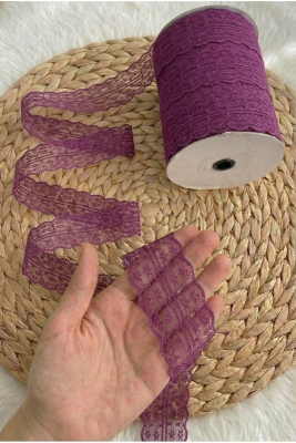 10 Metre Çift Katlı Dantel Kurdele Mürdüm Fisto, Bohça Nişan Çeyiz Nikah Hediye Şeker Süsleme