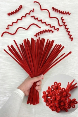 100 Adet Bordo Şönil 30cm, Tüylü Peluş Kadife Tel, El İşi, Çiçek, Hediye, Süsleme, Okul, Etkinlik