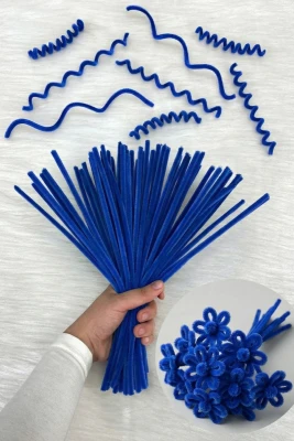 100 Adet Saks Mavi Şönil 30cm, Tüylü Peluş Kadife Tel, El İşi, Çiçek, Hediye, Süsleme, Okul Etkinlik