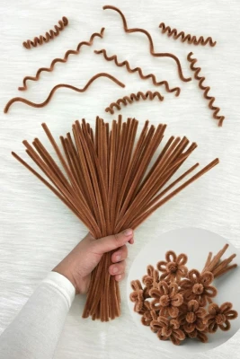 100 Adet Sütlü Kahve Şönil 30cm, Tüylü Peluş Kadife Tel, El İşi, Çiçek, Hediye Süsleme Okul Etkinlik