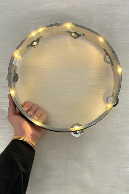 28 Cm Ledli Şeffaf Tef, Üç Fonksiyonlu Ledli Ve Zilli, Gelin Kına Gecesi Düğün Bride Def, 1 Ade