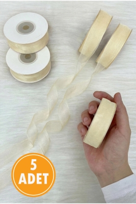 5 Adet Organze Tül Kurdele Krem 2 cm 22 mt, Bohça, Nişan, Çeyiz, Hediye, Paketleme, Süsleme, Nikah