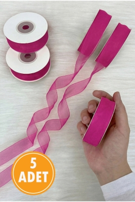 5 Adet Organze Tül Kurdele Mürdüm 2 cm 22 mt, Bohça, Nişan, Çeyiz, Hediye, Paketleme, Süsleme, Nikah