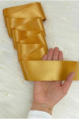 6 Cm Gold Çift Taraflı Saten Kurdele 10 Metre, Bohça Çeyiz Nişan Takı Özel Gün Hediye Süsleme