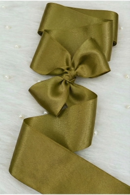 6 Cm Yağ Yeşili Çift Taraflı Saten Kurdele 10 Metre, Bohça Çeyiz Nişan Takı Özel Gün Hediye Süsleme