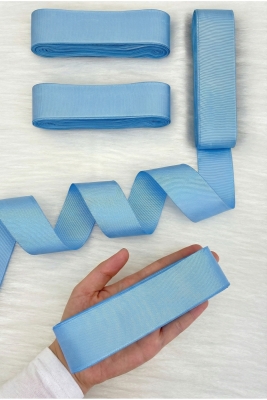 Bebe Mavi Grogren Kurdele 4 Cm 10 Mt, Bohça Çeyiz Düğün Nişan Doğum Günü Hediye Paketleme Süsleme