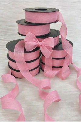 Şeker Pembe Keten Nopeli Kurdele 2,5 cm 20 mt, Gelin, Bohça, Nişan, Çeyiz, Hediye, Süsleme, Nikah