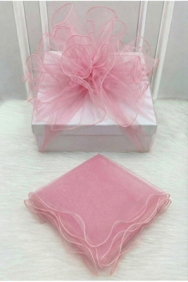 Bebe Pembe Süsleme Tülü, Bebe Pembe Kenar Bohça Çeyiz Gelin Damat Nişan Nikah Hediye Süsü 150x150cm