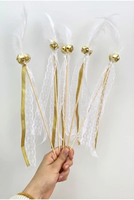 Beyaz Çubuk Nedime Zili Tüylü, Düğün, Kına Gecesi; Sünnet, Bride, Tüy Kurdele Süslemeli 10 Adet