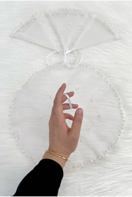 Beyaz Gelin Damat Mendili, İnci Süslemeli, Kına Halay Düğün Nedime Sünnet Söz Nişan Bride Parti, 1 Adet