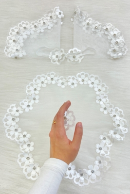 Beyaz Gelin Damat Mendili, Parlak Taş Detaylı Düğün Halay Nedime Söz Nişan Kına Sünnet Bride Mendil