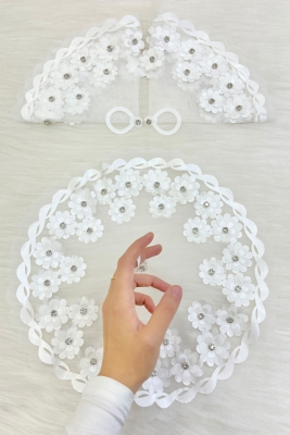 Beyaz Gelin Damat Mendili, Parlak Taş Detaylı Düğün Halay Nedime Söz Nişan Kına Sünnet Bride Mendil