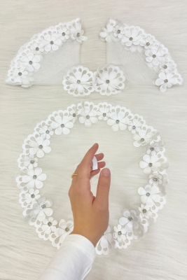 Beyaz Gelin Damat Mendili, Parlak Taş Detaylı Düğün Halay Nedime Söz Nişan Kına Sünnet Bride Mendil