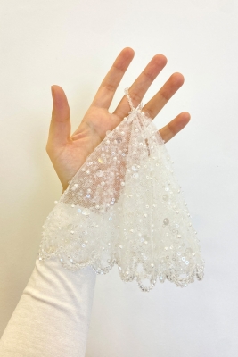 Beyaz Gelin Damat Mendili, Pul Payet İnci ve Kristal Taş Detaylı, Düğün Kına Sünnet Söz Nişan