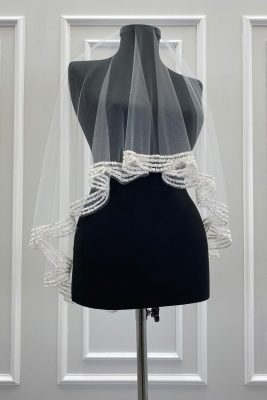 Beyaz Gelin Duvağı, Cam Boncuk Ve Pul Baskılı Kına Duvağı, Düğün, Nikah, Nişan, Bride