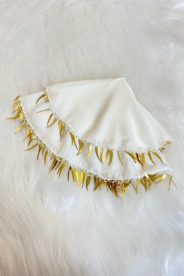 Beyaz Gelin Halay Mendili, Çift Katlı Şifon Kumaş Kılıç Pullu Mendil 50cm