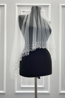 Beyaz Gelin Işıl Işıl Kristal Boncuk Ve Incili Kına Duvağı, Gelinlik, Düğün, Nikah Aksesuarı