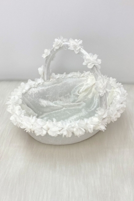 Beyaz Gelin Kına Gecesi Sepeti, Düğün, Sünnet, Nikah, Söz, Nişan, Kadife Üç Boyutlu Lazer Çiçekli