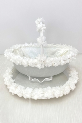 Beyaz Gelin Kına Gecesi Tepsi Ve Sepeti, Düğün, Sünnet, Nişan, Söz, Kadife Üç Boyutlu Lazer Çiçekli