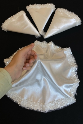 Beyaz Gelin Mendili, Halay El Mendili, Pullu Boncuklu İncili Taşlı Yaprak Detaylı