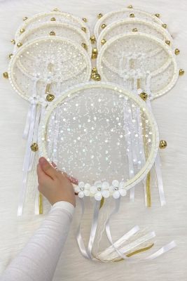 Beyaz Gelin Nedime Tefi, Çiçek Pul Payet Ve Parlak Taşlı, Düğün Kına Bride Sünnet Parti Defi 1 Adet