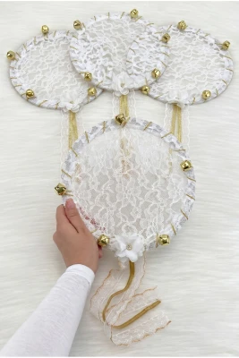 Beyaz Gelin Nedime Tefi Dantel, 3D Çiçek Süslemeli, Düğün Kına Gecesi Sünnet Bride To Be Defi 1 Adet