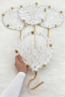 Beyaz Gelin Nedime Tefi Dantel, 3D Çiçek Süslemeli, Düğün Kına Gecesi Sünnet Bride To Be Defi 1 Adet
