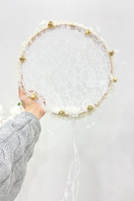 Beyaz Gelin Nedime Tefi Dantel 3D, Düğün Kına Gecesi Sünnet Bekarlığa Veda Bride To Be, 30cm 1 Adet