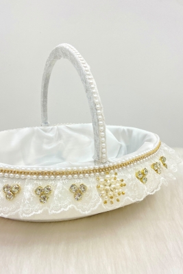 Beyaz Gelin Sepeti, Kadife Gold Parlak Taş Süslemeli Fistolu, Kına Nişan Nikah Düğün Söz Sünnet