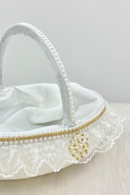Beyaz Gelin Sepeti, Kadife Gold Parlak Taş Süslemeli Fistolu, Kına Nişan Nikah Düğün Söz Sünnet