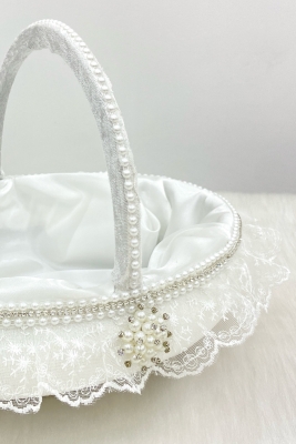 Beyaz Gelin Sepeti, Kadife Gümüş Parlak Taş Süslemeli Fistolu, Kına Nişan Nikah Düğün Söz Sünnet