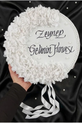 Beyaz Gelin Tefi, Kordonlu İncili Ve Lazer Çiçek Süslemeli 30cm, Düğün Sünnet Kına Gecesi Nedime Nikah Nişan Söz Bride Parti Tefi Gelin Damat Bekarlığ