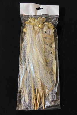 Beyaz Gold Çubuk Zil Nedime Gelin Kına Tefi, Kurdele Süslemeli 10 Adet