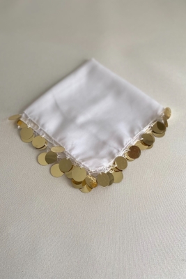 Beyaz Gold Lüks Şifon Halay Mendili 1 Adet